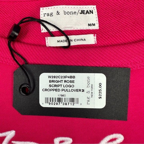 Rag & Bone - Bright Rose Script Logo Cropped Pullover Sweater - Picture 6 of 9